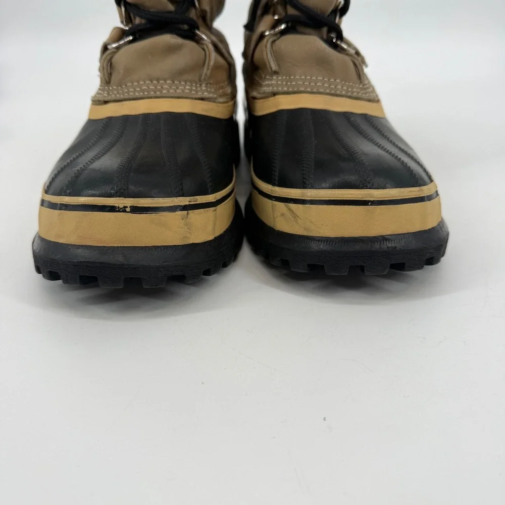 Vintage Sorel Caribou Kaufman Men 8 Tan Black Winter Boots Made in‎ Canada Wool